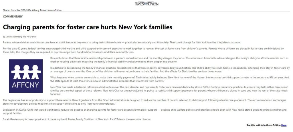 Charging parents for foster care hurts New York families TU AFFCNY 2-20-24